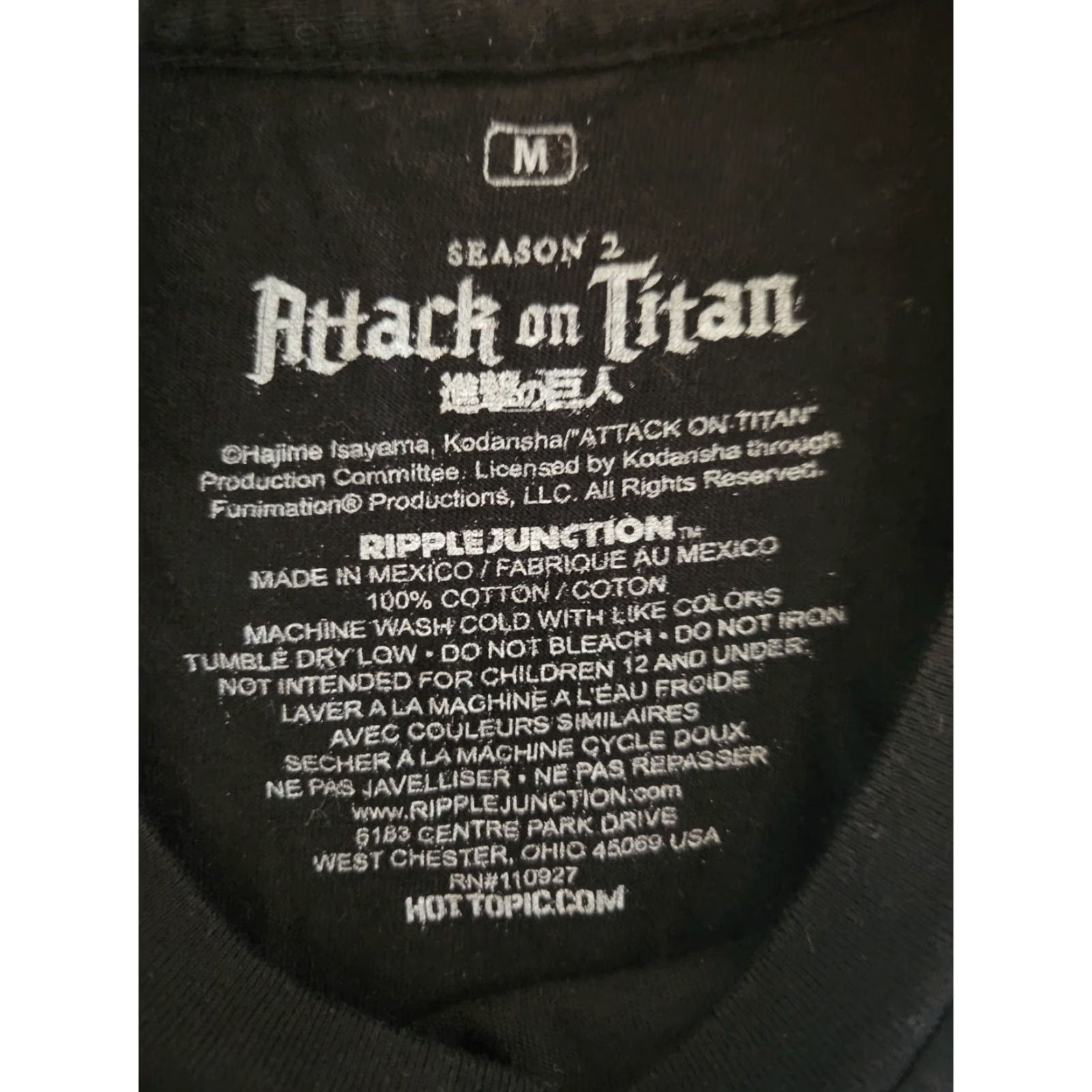 Ripple Junction Attack on Titan Season 2 T-Shirt Men M Black Short Sleeve Cotton Anime Shirt Size US M / EU 48-50 / 2 - 3 Thumbnail