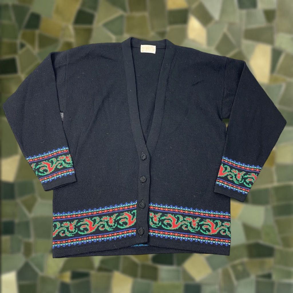 Pendleton VINTAGE Pendleton Cardigan Shirt Womens Large Black Wool Fair Isle 60s 70s Ladies Cardigan Shirt Size L / US 10 / IT 46 - 1 Thumbnail