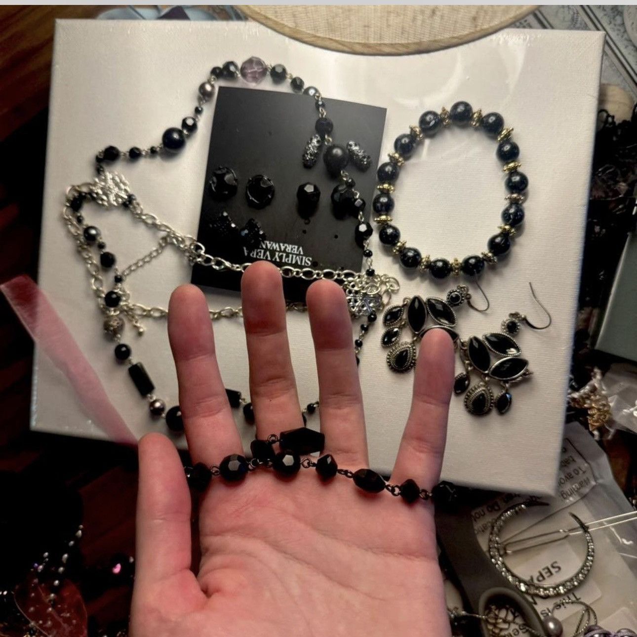 Vintage Black dark gothic romantis jewelry gift set Size ONE SIZE - 2 Thumbnail