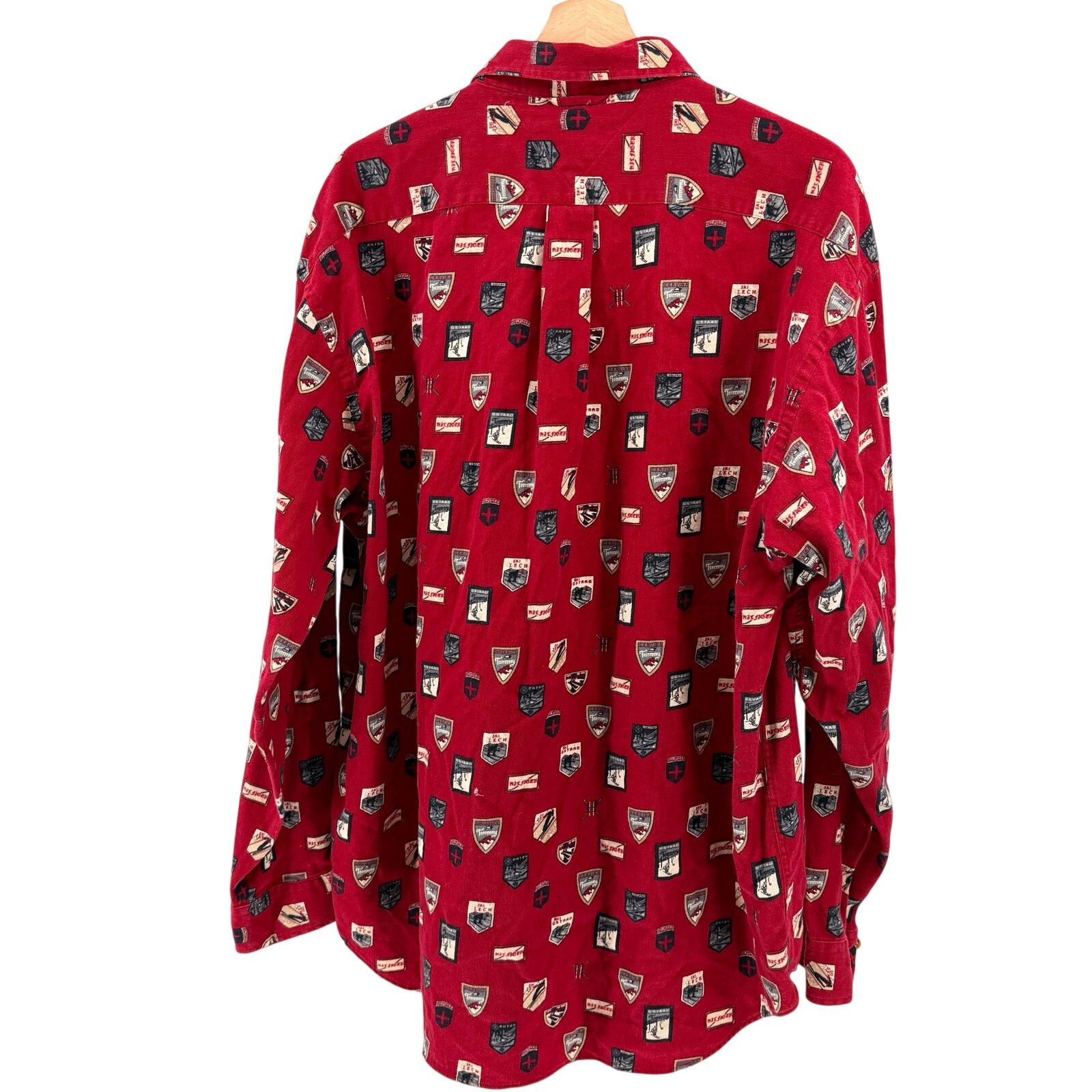 Tommy Hilfiger Vintage 90s Red 100% Cotton AOP Ski Icons Button Down Shirt Size US XL / EU 56 / 4 - 5 Thumbnail