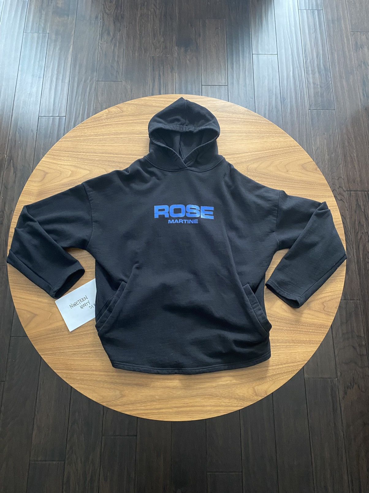 image of Martine Rose Cropped Slouch Logo Hoodie in Black, Men's (Size Large)