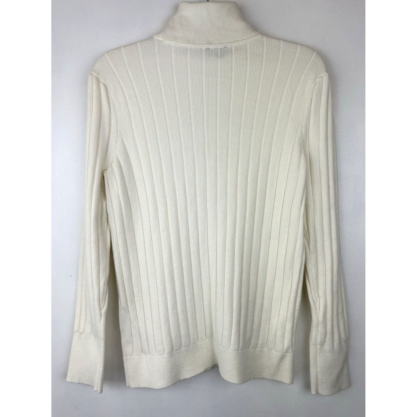 Talbots Talbots Sweater Pullover L Petite Ivory Ribbed Turtleneck Puff Sleeve Classic Minimalist Women Mens? Size L / US 10 / IT 46 - 2 Thumbnail