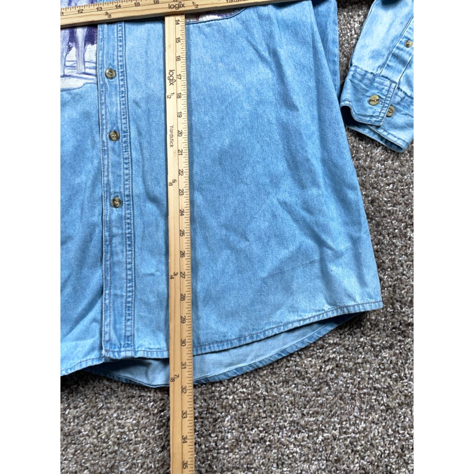 Vintage Thunder Denim Shirt Men's XL Blue 90s Wolves Scenic Graphic Print Button-Up Shirt by Thunder Size US XL / EU 56 / 4 - 7 Thumbnail