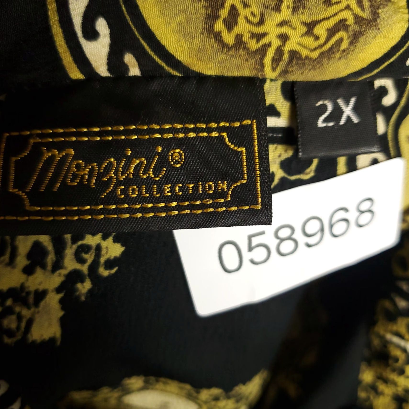 Vintage Monzini Shirt Mens 2X Black Yellow Polyester Vintage Relaxed Fit Button Up Size US XXL / EU 58 / 5 - 8 Thumbnail