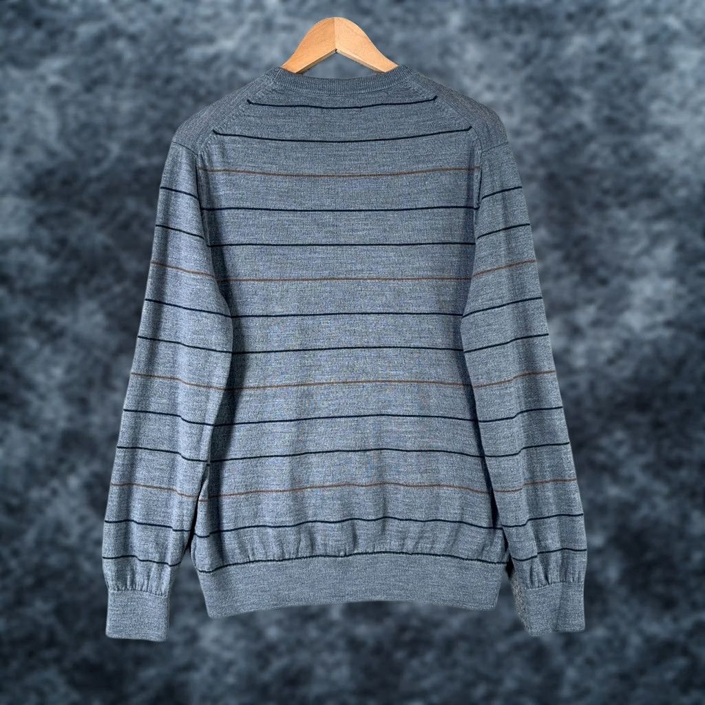 Banana Republic Banana Republic Sweater Mens Large Slim Gray Striped Pullover 100% Merino Wool Crew Neck Knit Wool Shirt Size US L / EU 52-54 / 3 - 1 Thumbnail