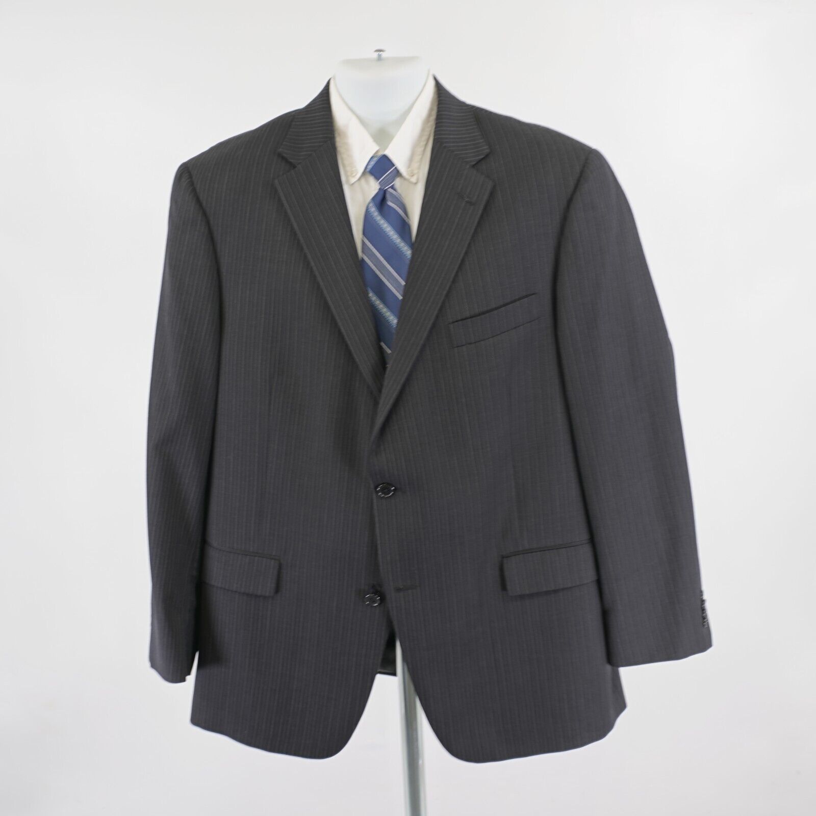 Hart Schaffner Marx Hart Schaffner Marx Black Striped Wool 2 Button Suit Jacket Size 42R - 4 Thumbnail