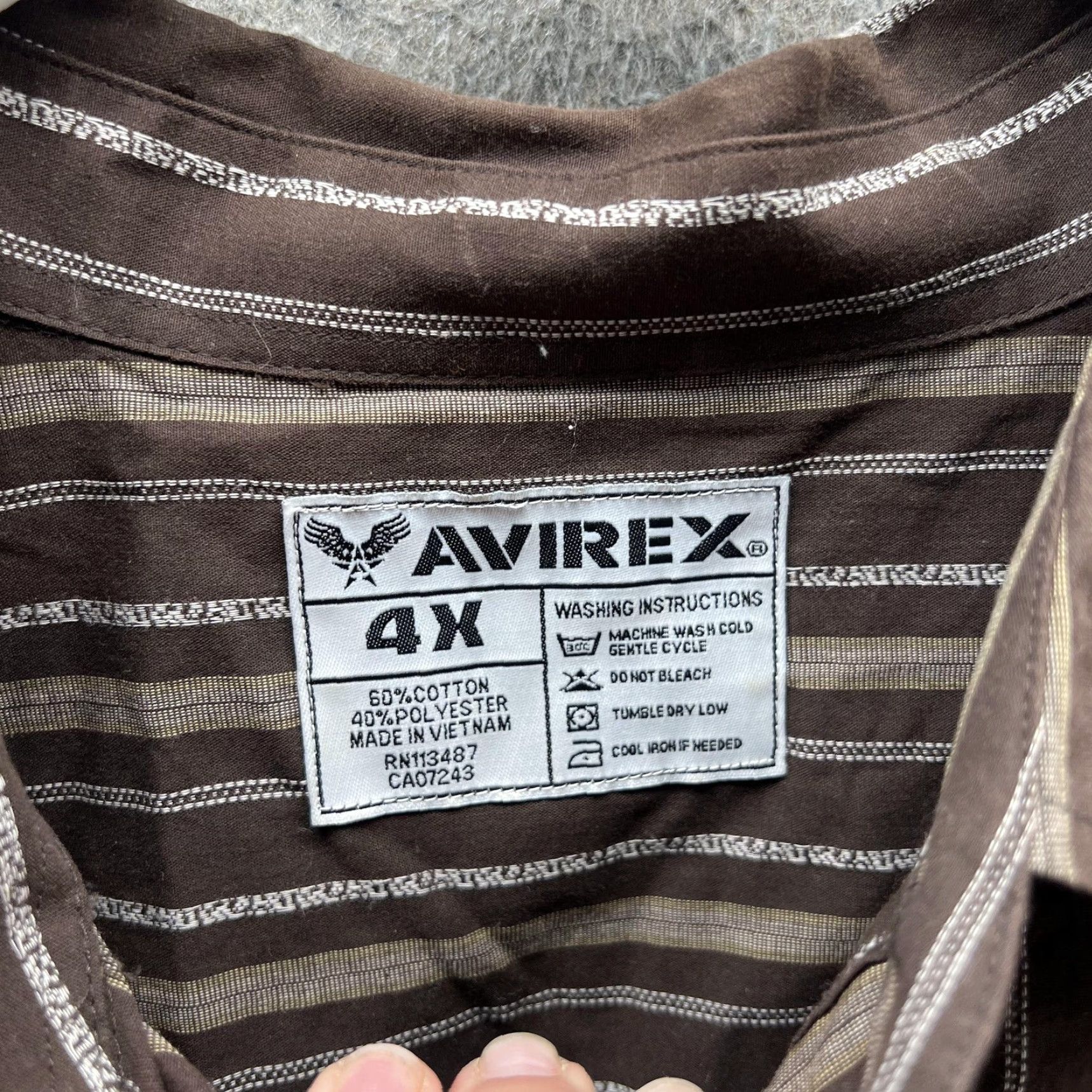 Avirex VINTAGE Avirex Shirt Mens 4X Brown Striped Button-Down Long Sleeve Casual Big Tall Size US XXL / EU 58 / 5 - 7 Thumbnail