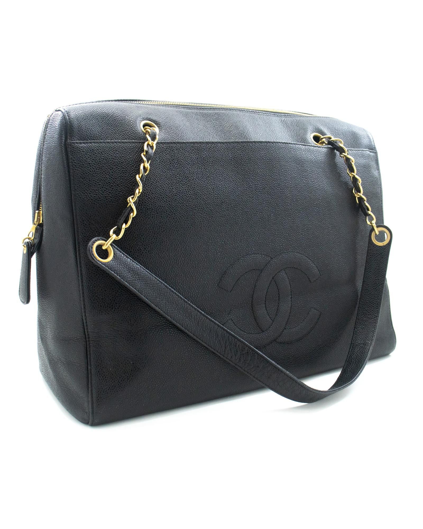 image of Chanel Sophisticated Black Leather Designer Tote Bag, Women's