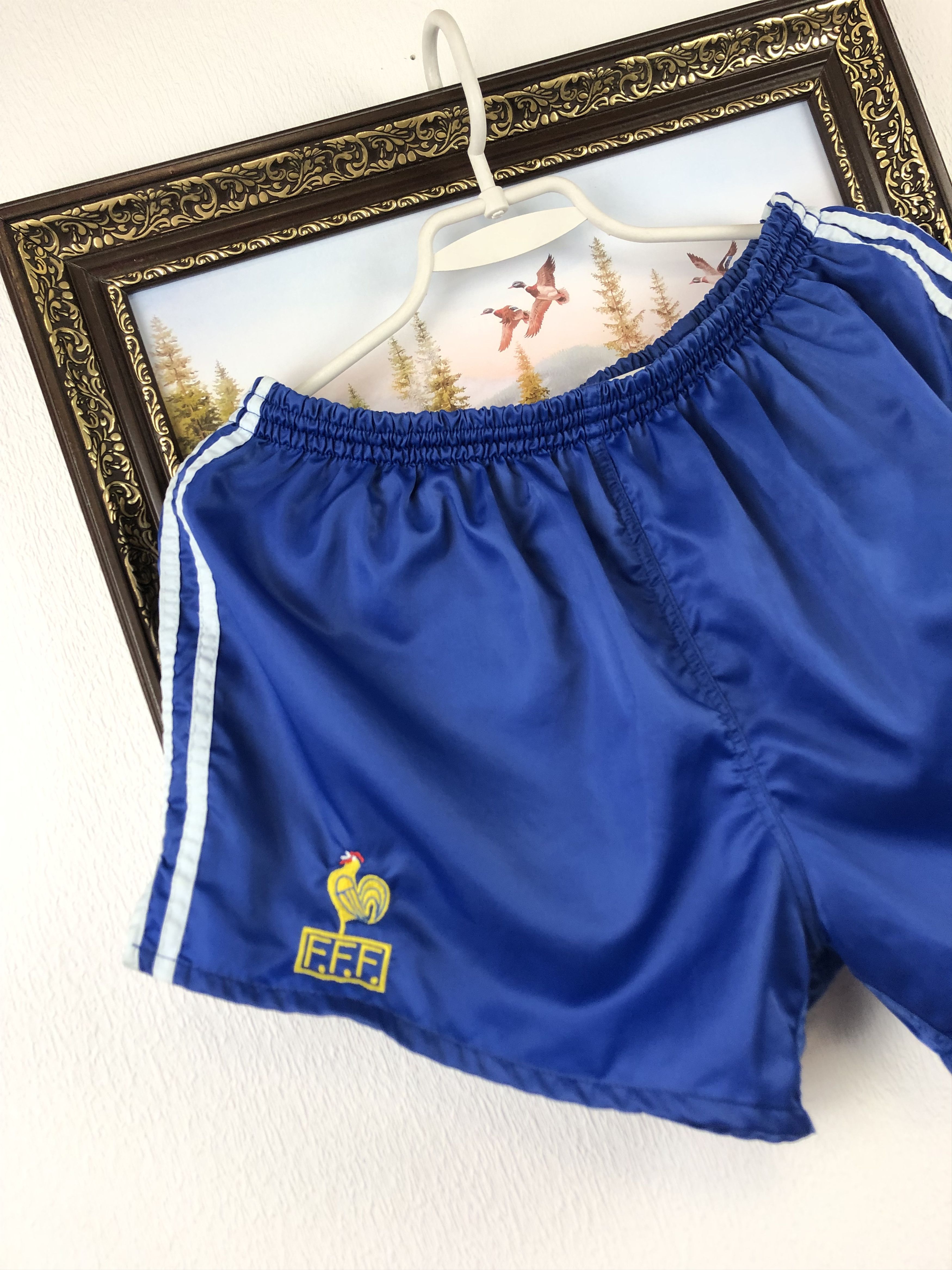 Adidas Vintage France Football Nylon Shorts Rare Soccer Blue Size US 34 / EU 50 - 2 Thumbnail