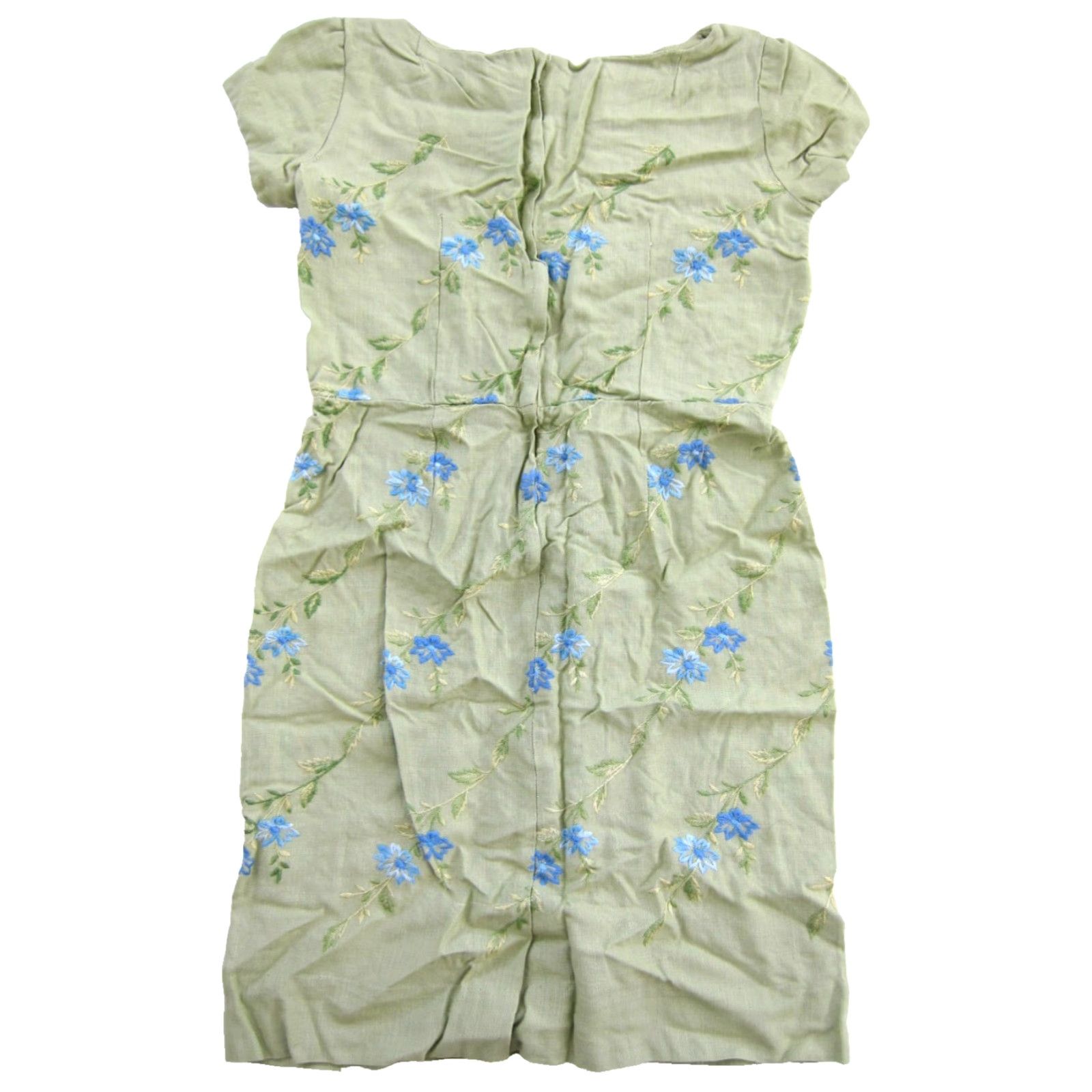 Vintage VINTAGE GLASS NEW York Green Blue Floral Embroidered Short Sleeve Sheath Dress S Size 28" / US 6 / IT 42 - 2 Thumbnail