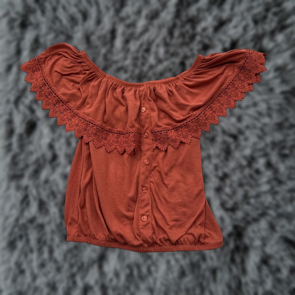 Vintage VINTAGE Boho Off Shoulder Womens XS Lace Trim Cropped Peasant Top Cottagecore Retro Size XS / US 0-2 / IT 36-38 - 1 Thumbnail