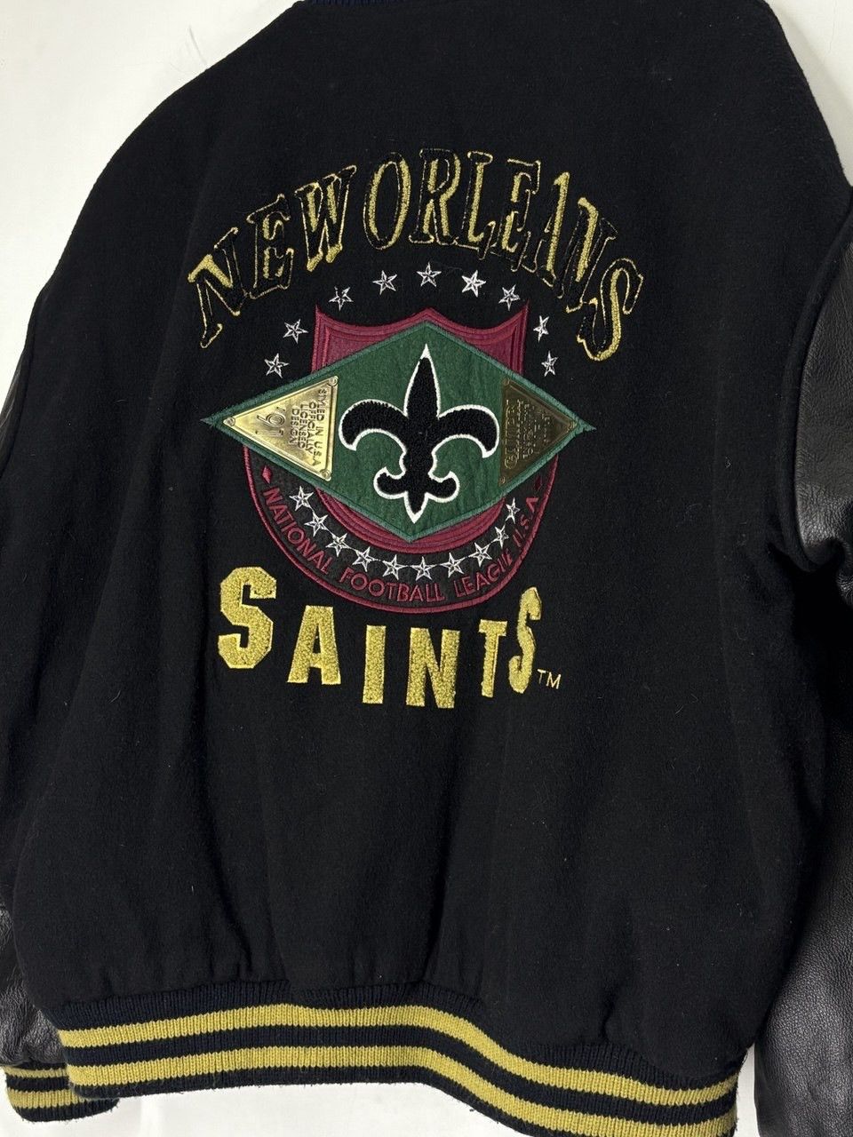 NFL Saints New Orleans Vintage 90s Wool Leather Varsity Jacket Size US XL / EU 56 / 4 - 14 Thumbnail