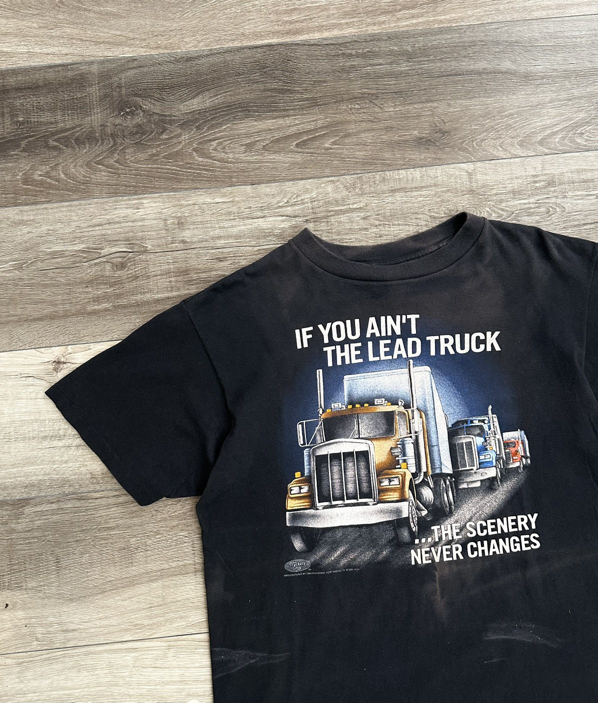 Vintage 1993 Black Distressed " Lead Truck " 18 Wheeler Tee Large Size US L / EU 52-54 / 3 - 2 Thumbnail