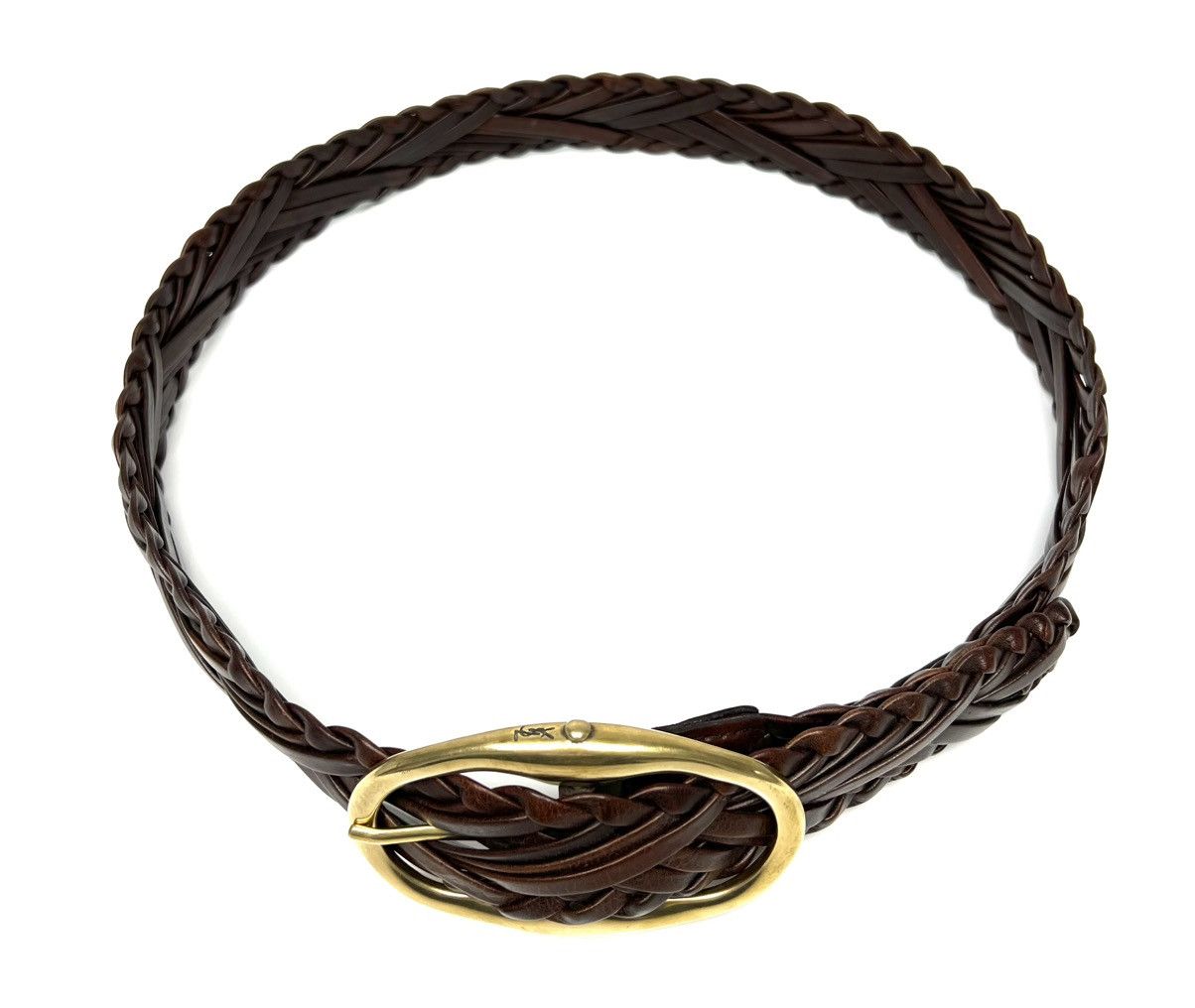 Yves Saint Laurent YVES SAINT LAURENT GOLD TONE BUCKLE W/ BRAIDED LEATHER BELT Size ONE SIZE - 10 Thumbnail