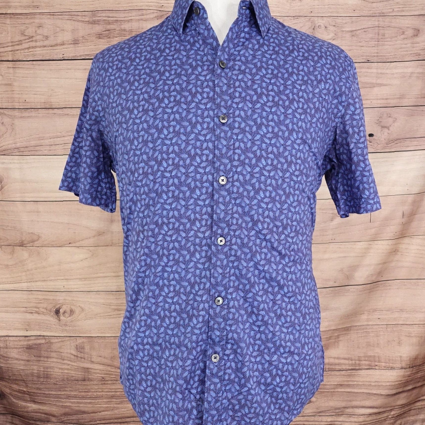 Vintage ZACHARY PRELL Button-Up Shirt Mens Large Blue Leaf Print Short Sleeve Casual Cotton Size US L / EU 52-54 / 3 - 3 Thumbnail