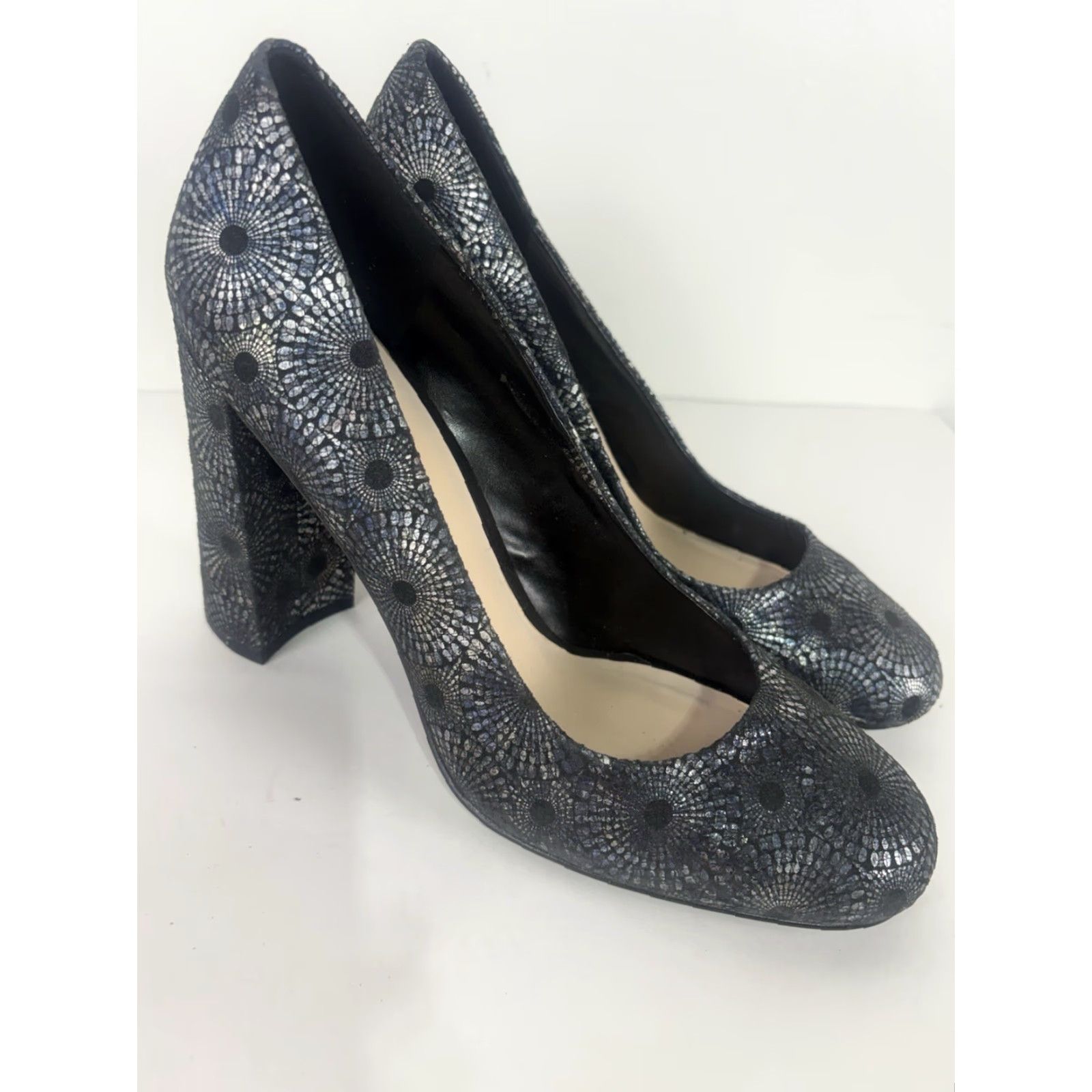 Nine West Nine West Denton Suede Iridescent Spiral 4.5in Block Heel Womens Size 10 Pump Multicolor Geometric Bohemian Clubwear Retro Spriral Fireworks Size US 10 / IT 40 - 3 Thumbnail