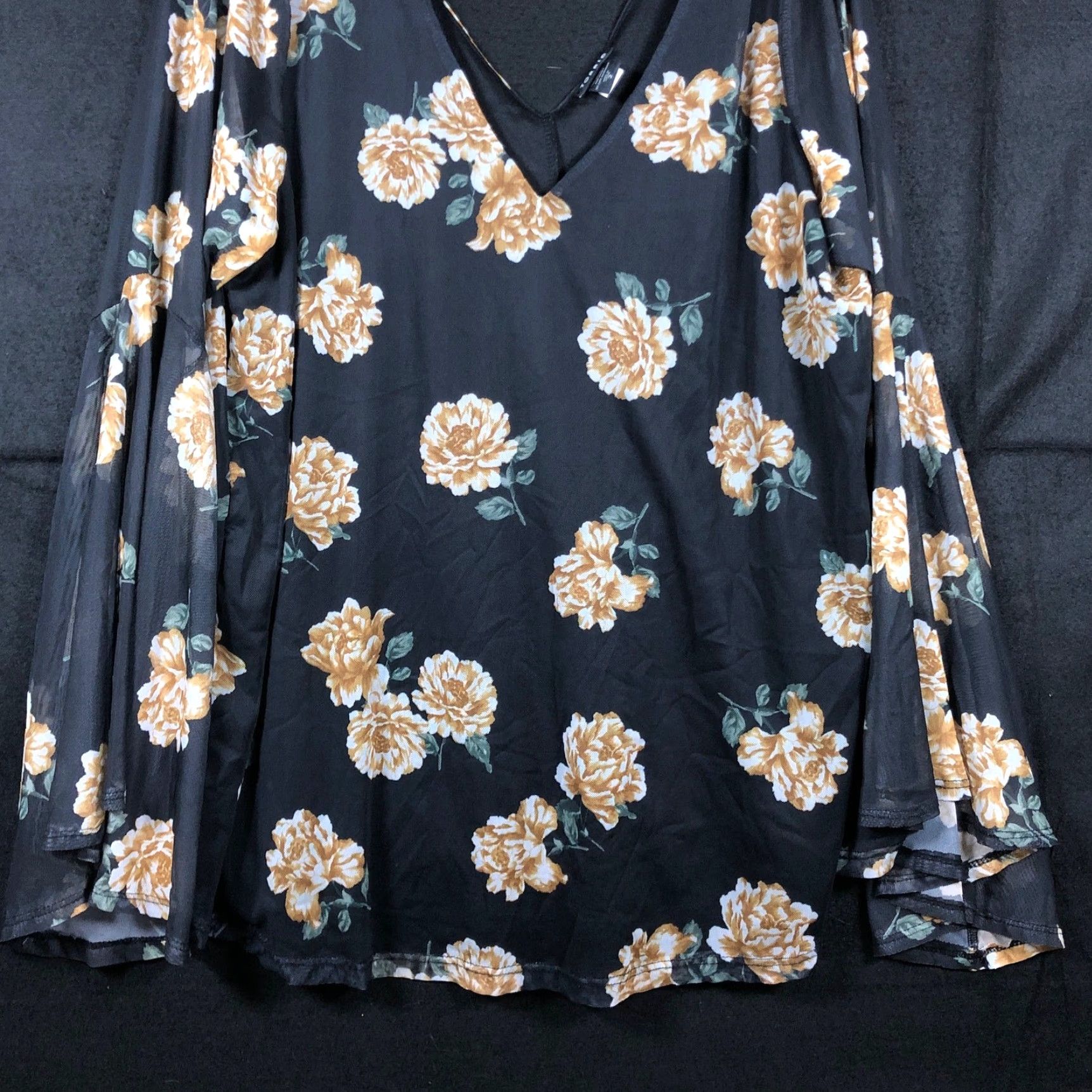 Torrid Torrid Blouse Womens Black Yellow Floral V Neck Sheer Long Sleeve Stretch 2X Year-Round Casual Workwear Ladies Size XXL / US 16-18 / IT 52-54 - 3 Thumbnail