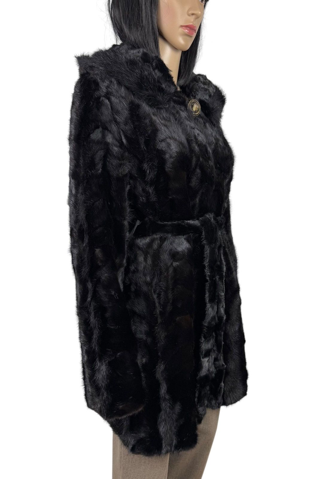 Designer Real Mink Fur Coat Hooded Belted size XS Size XS / US 0-2 / IT 36-38 - 5 Thumbnail