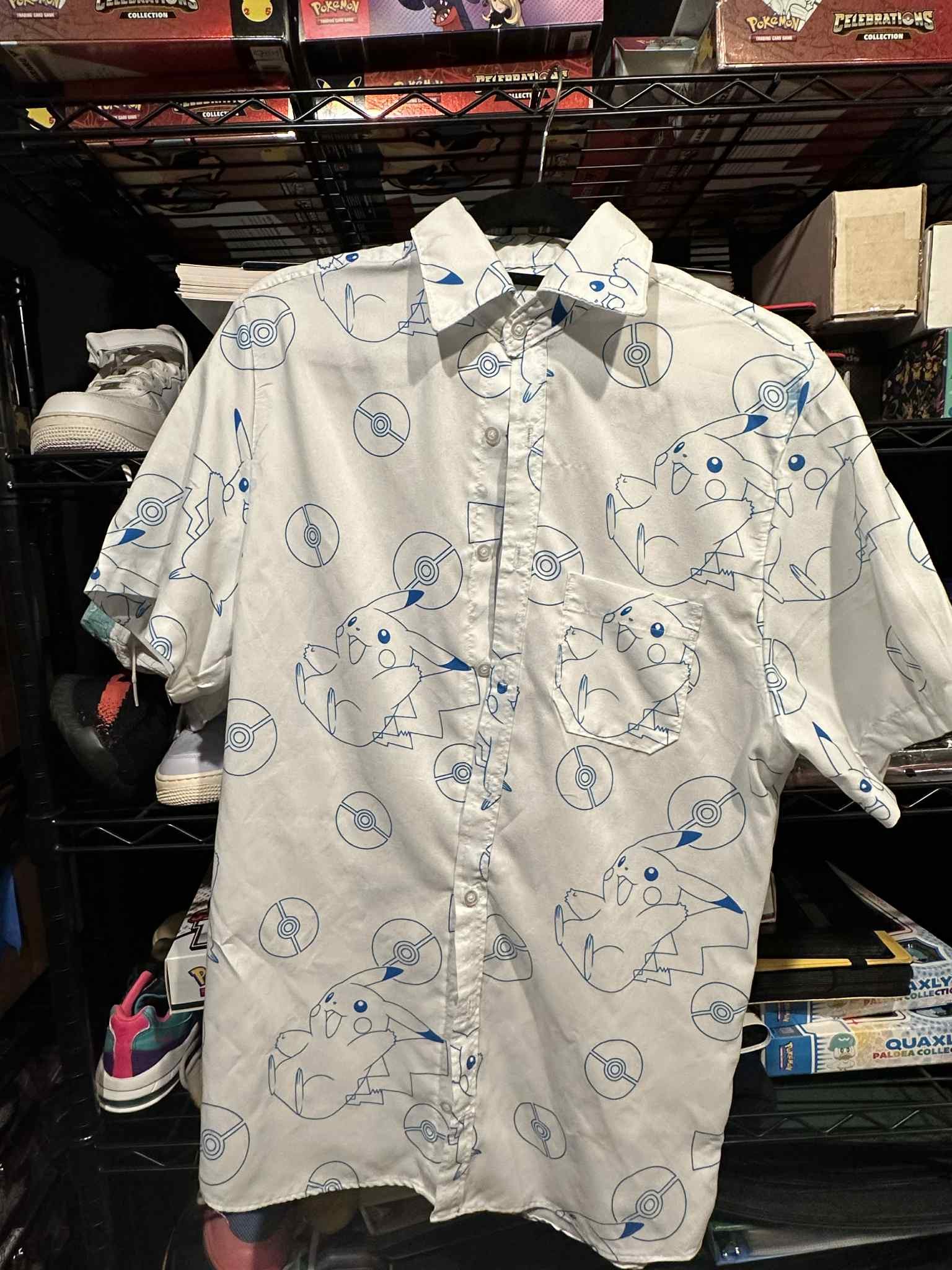 Other 2024 Pikachu Blue White BedSheet Custom Men ButtonDown Size US L / EU 52-54 / 3 - 1 Thumbnail