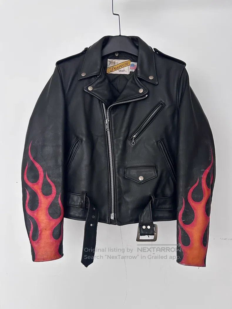 Schott Schott NYC amiri hand-painted flame skeleton motorcycle le Size US XXS / EU 40 - 2 Thumbnail