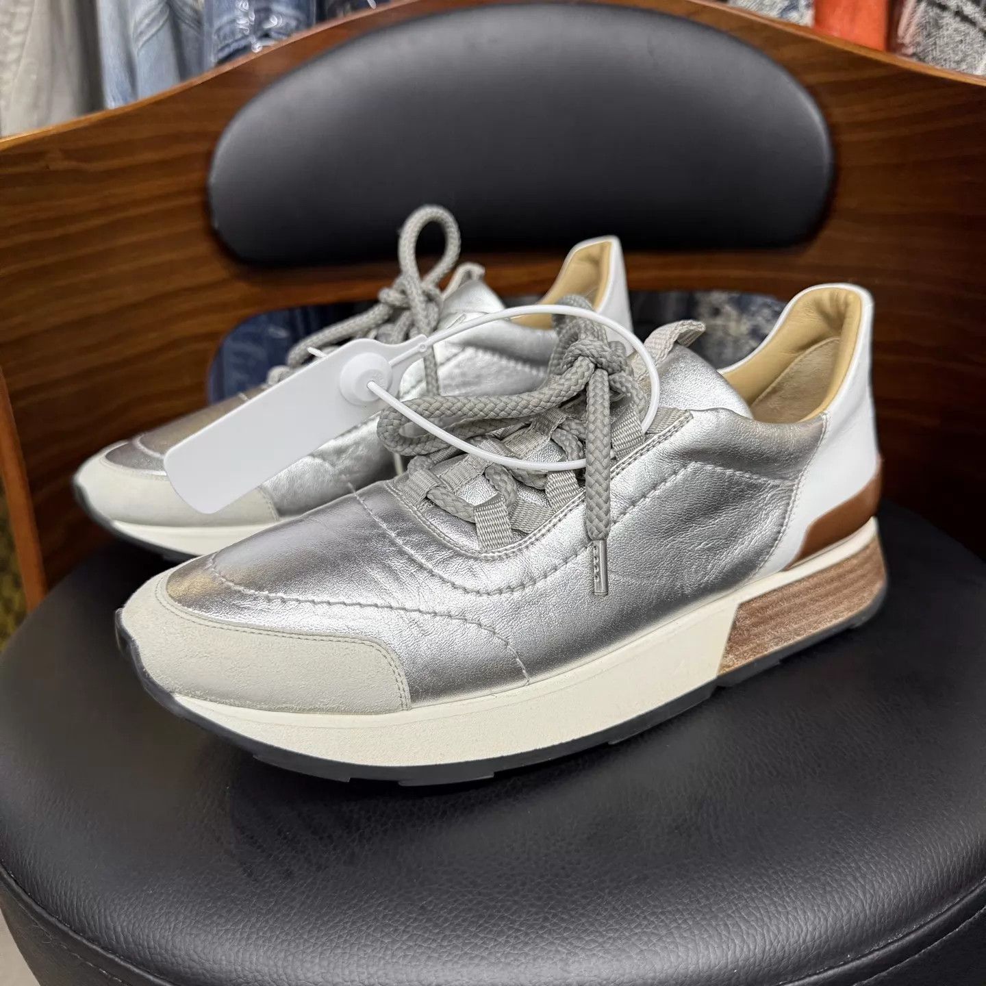 Hermes Hermes Silver-White-Brown Colorblock Sneakers 37.5 99 New Size US 7 / IT 37 - 1 Thumbnail