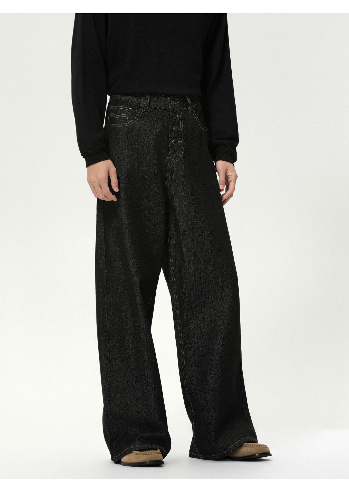 Jean Retro button mid-rise wide-leg straight washed jeans Size US 32 / EU 48 - 4 Thumbnail