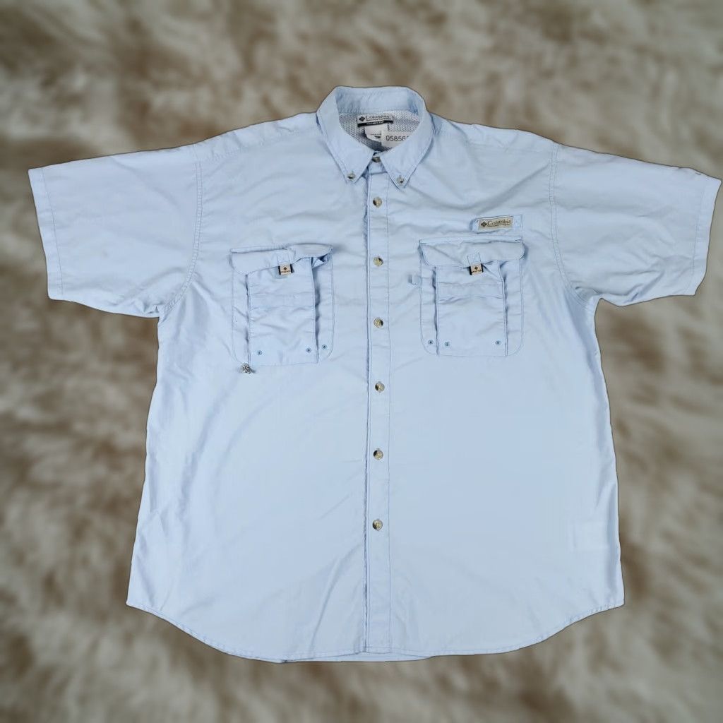 Vintage Columbia Shirt Mens Large Blue PFG Vented Button-Up Short Sleeve Collared Cotton Blend - Classic, Modern, Preppy - Mens Size US L / EU 52-54 / 3 - 1 Thumbnail