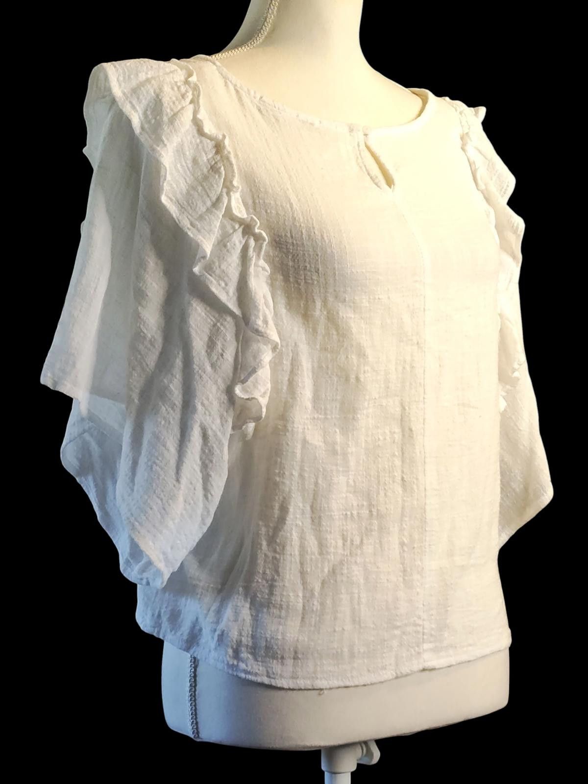 Other Favlux White Ruffle Sleeve Blouse - Women's Casual Top Size M / US 6-8 / IT 42-44 - 4 Thumbnail