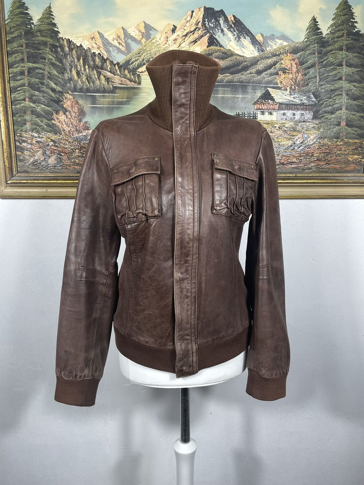 Vintage Washed Brown Retro 90s Genuine Real Leater Bomber Punk Rock Size M / US 6-8 / IT 42-44 - 2 Thumbnail