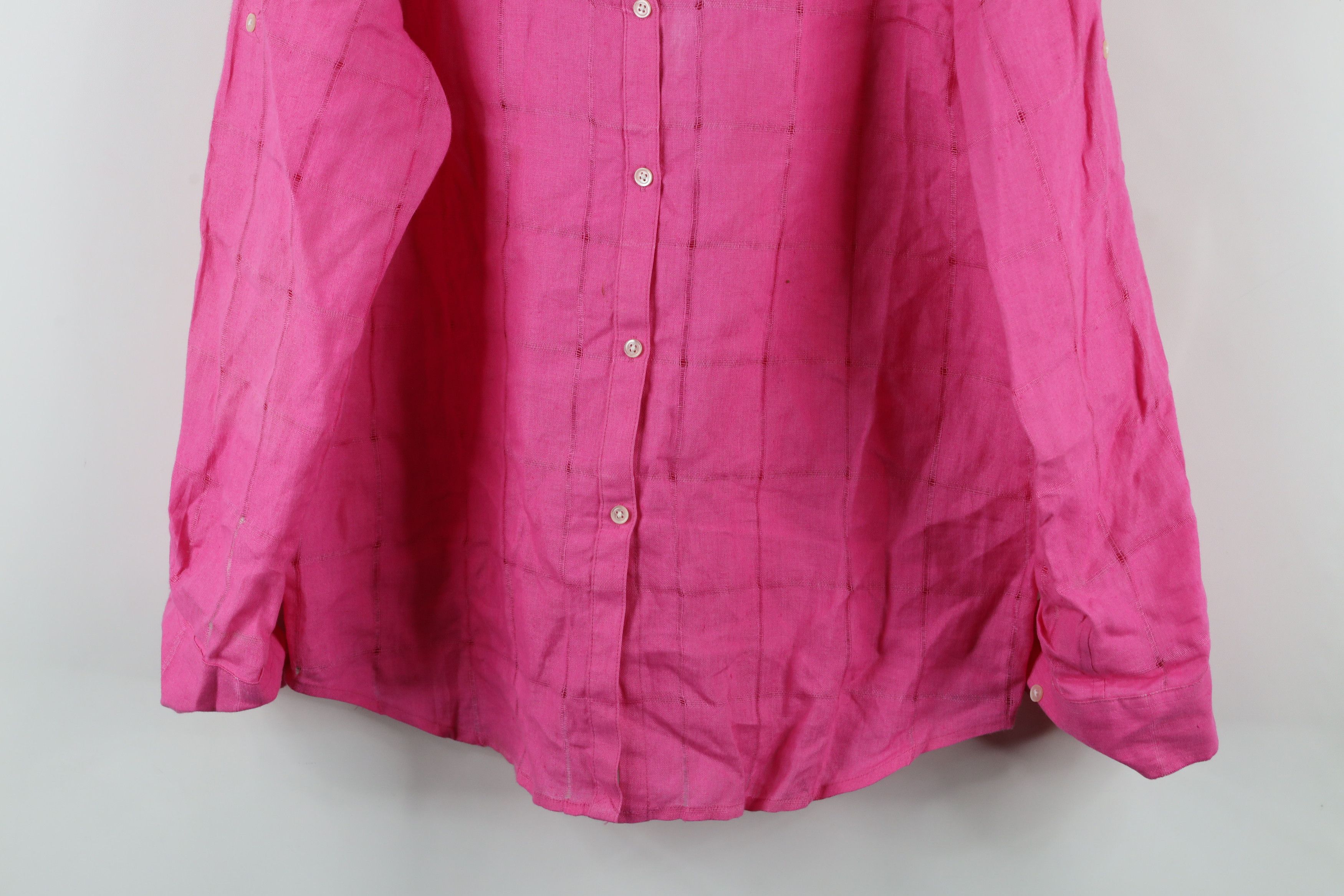 Ralph Lauren × Vintage Vintage 90s Ralph Lauren Linen Band Collar Button Shirt Pink Size L / US 10 / IT 46 - 3 Thumbnail