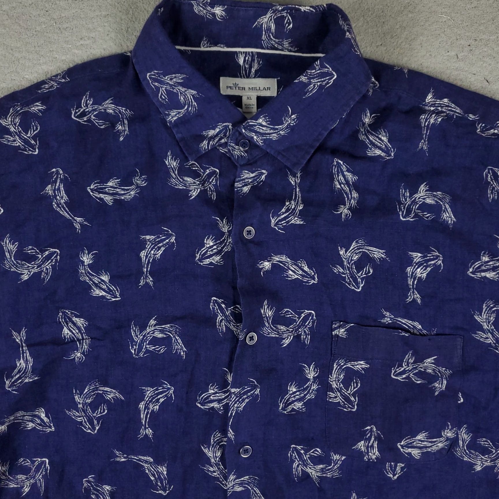 Peter Millar Peter Millar Shirt Men XL Navy Linen Button-Up Short Sleeve Size US XL / EU 56 / 4 - 2 Thumbnail