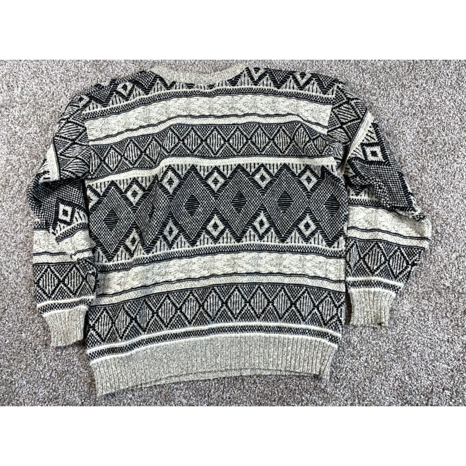 Vintage VTG Geometric Pattern Sweater Adult XL Beige Heavyweight Chunky Knit Cotton Blend Pullover Men 90s Casual Vintage Size US XL / EU 56 / 4 - 3 Thumbnail