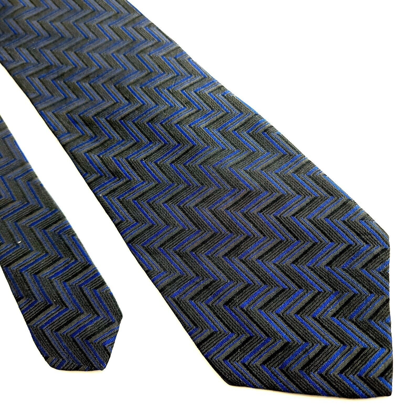 Donna Karan Donna Karan New York Gray Blue Zig Zag Striped Woven Wide Si Size ONE SIZE - 1 Thumbnail