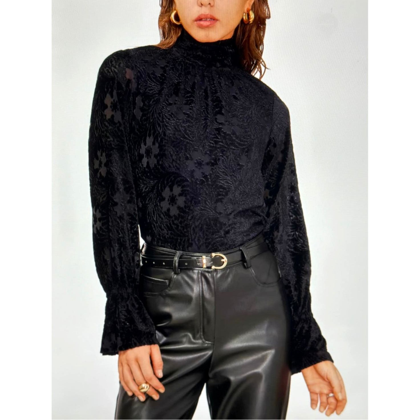 Other 1. State High Neck Open Back Long Sleeve Blouse Rich Black M Size M / US 6-8 / IT 42-44 - 4 Thumbnail