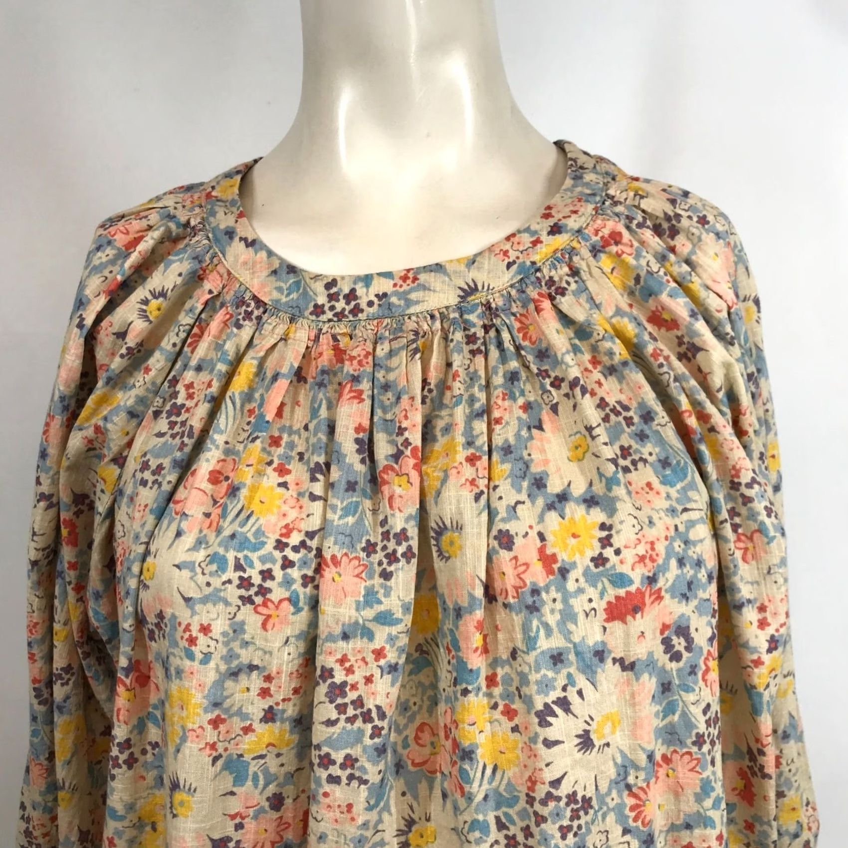 THE GREAT THE GREAT. Womens Top 0 Tan Floral Long Sleeve 100% Cotton Blouse Size XS / US 0-2 / IT 36-38 - 2 Thumbnail