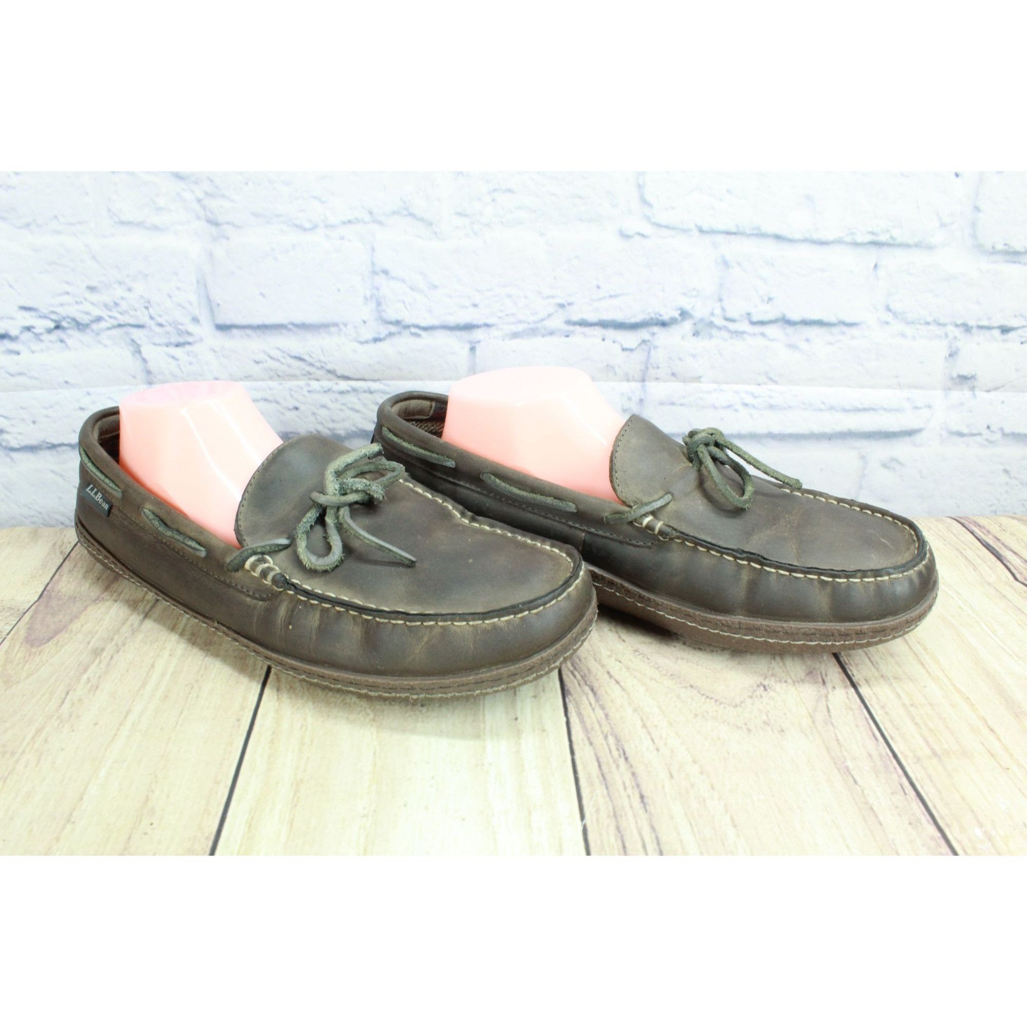 L.L. Bean × Leather LL Bean Leather Flannel Lined Handsewn Moccasin Slippers Size US 10 / EU 43 - 3 Thumbnail