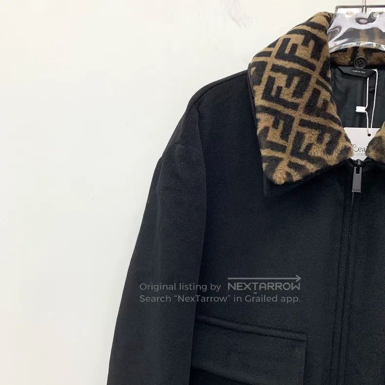 Fendi Fendi Black Wool Logo Jacquard Fleece Lined Zipper Long Sl Size US L / EU 52-54 / 3 - 3 Thumbnail