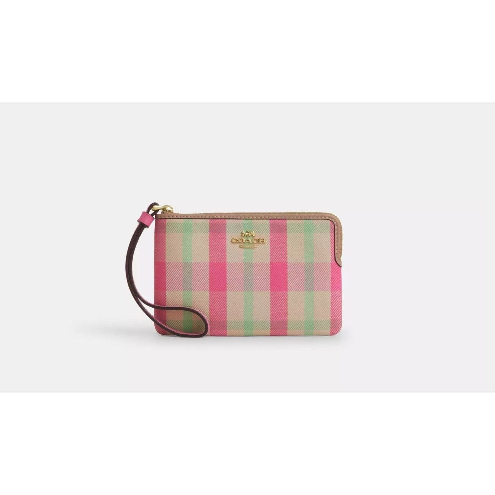 Coach NWT Coach CBP18 Corner Zip Wristlet Plaid IM/Pink Multi Gold Size ONE SIZE - 3 Thumbnail