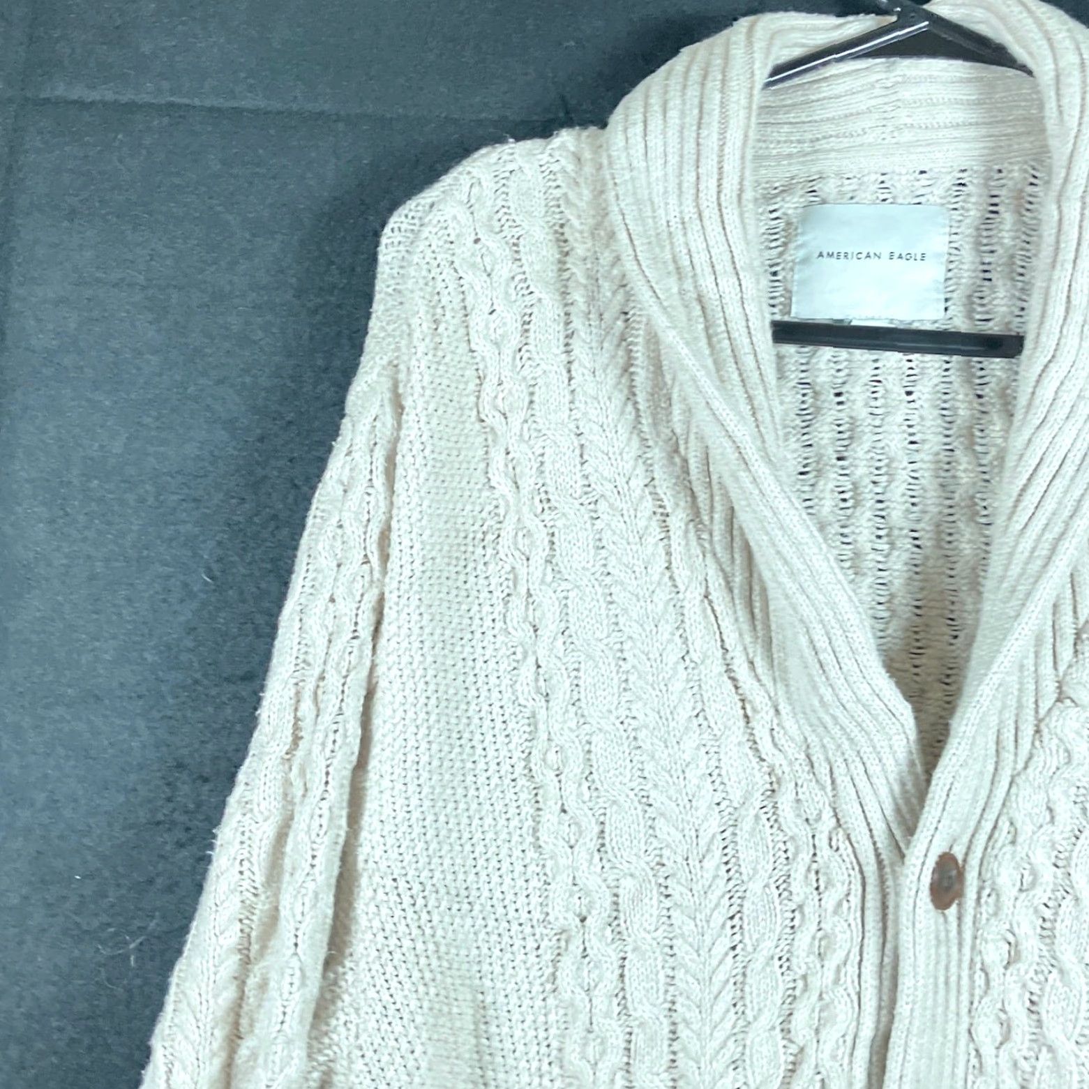 Vintage American Eagle Mens Sweater Cardigan Oatmeal Button Front Shawl Neck Knit Cotton Blend XL Tan Size US XL / EU 56 / 4 - 4 Thumbnail