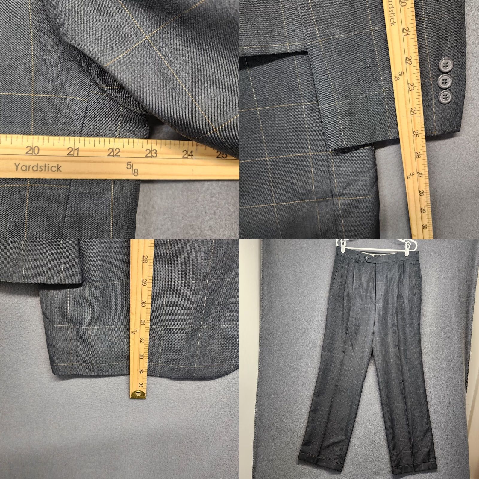 Vintage VINTAGE? Gianni Vironi Mens Gray Suit 42L 33W Windowpane Plaid Jacket Pants Pleated Cuff 2 Piece Suit Mens Size 42R - 8 Thumbnail