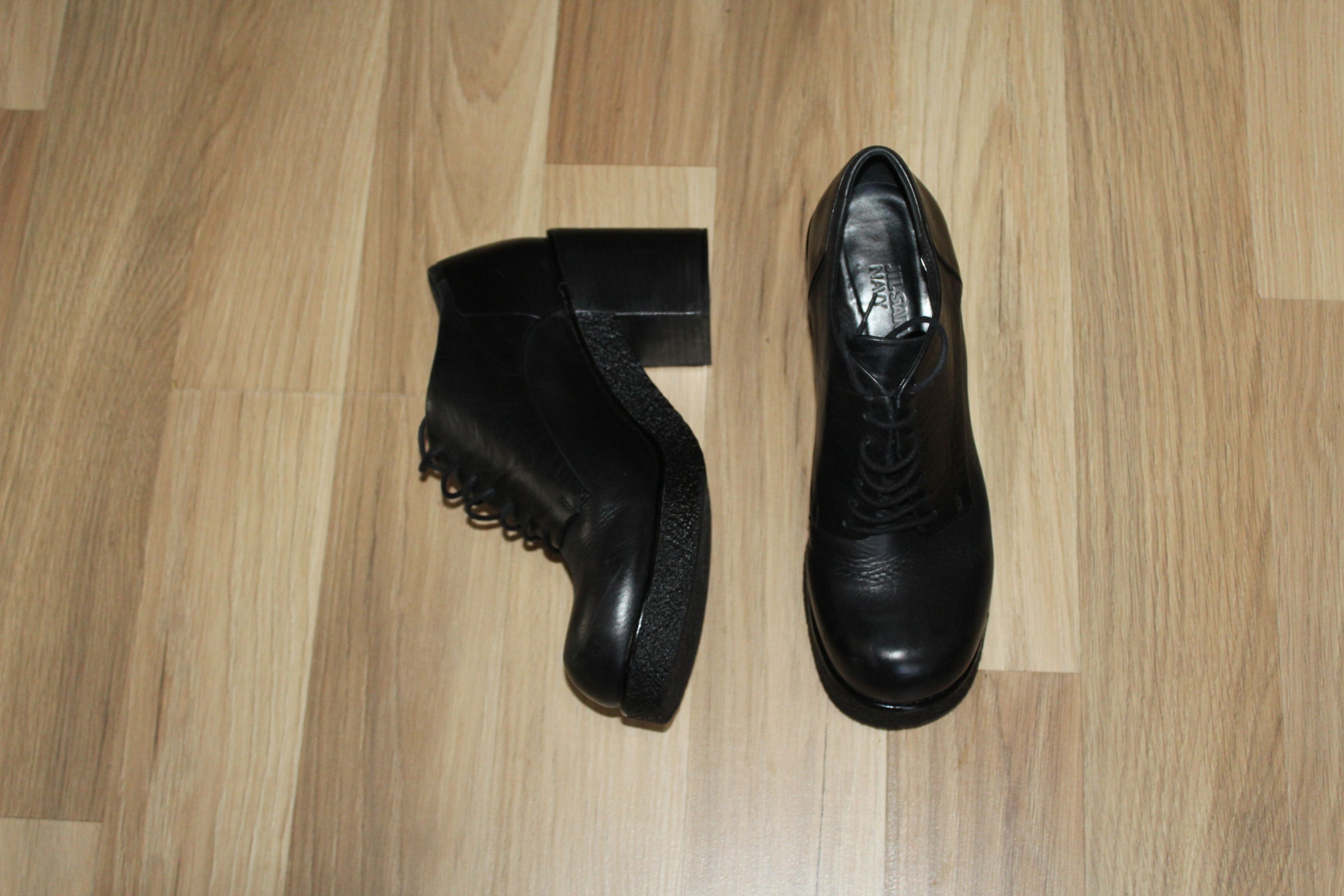 image of Jil Sander Navy Leather Platform Chunky Lace-Up Boots Size 39 in Black, Women's