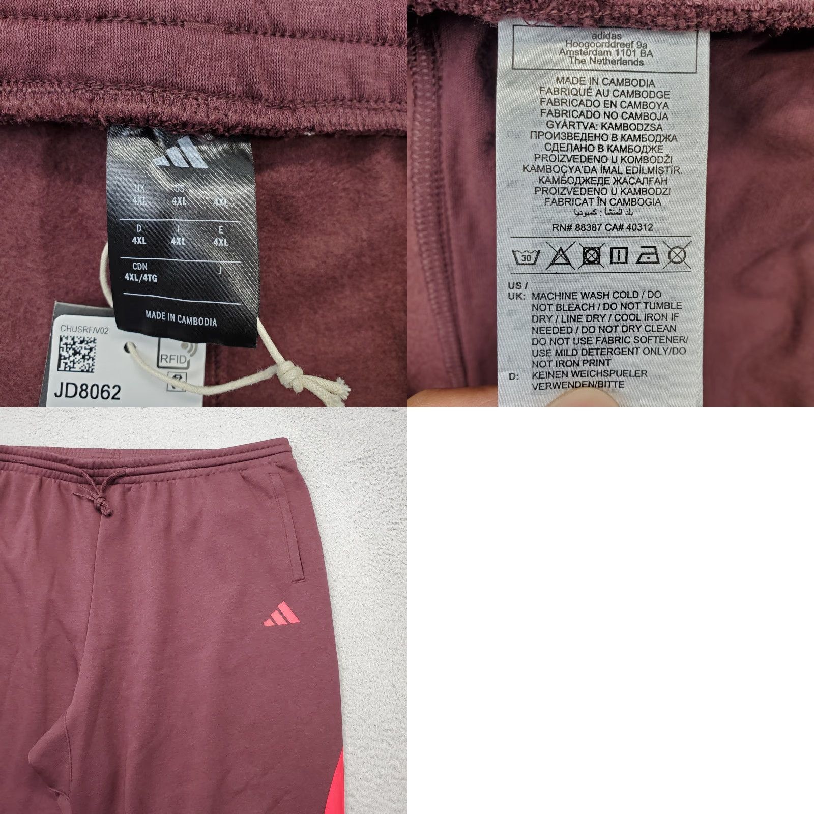 Adidas Adidas Sweatpants Mens 4XL Multicolor Regular Tapered Drawstring JD8062 Size US 39 - 8 Thumbnail