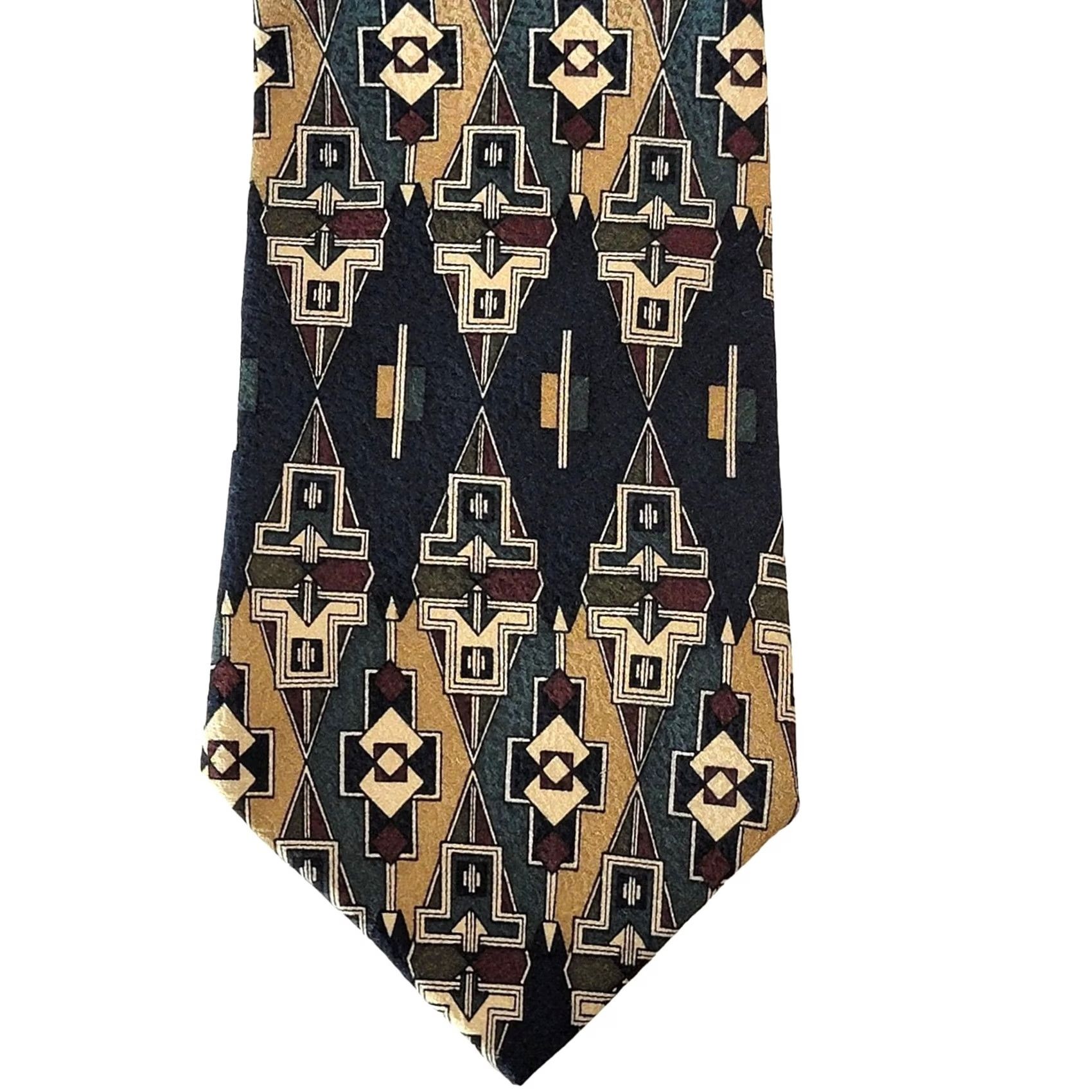 Vintage VINTAGE Arnold Palmer Silk Geometric Mens Necktie Tie 62 Inches Aztec Western Theme Blue Geometric Mens Tie Size ONE SIZE - 2 Thumbnail