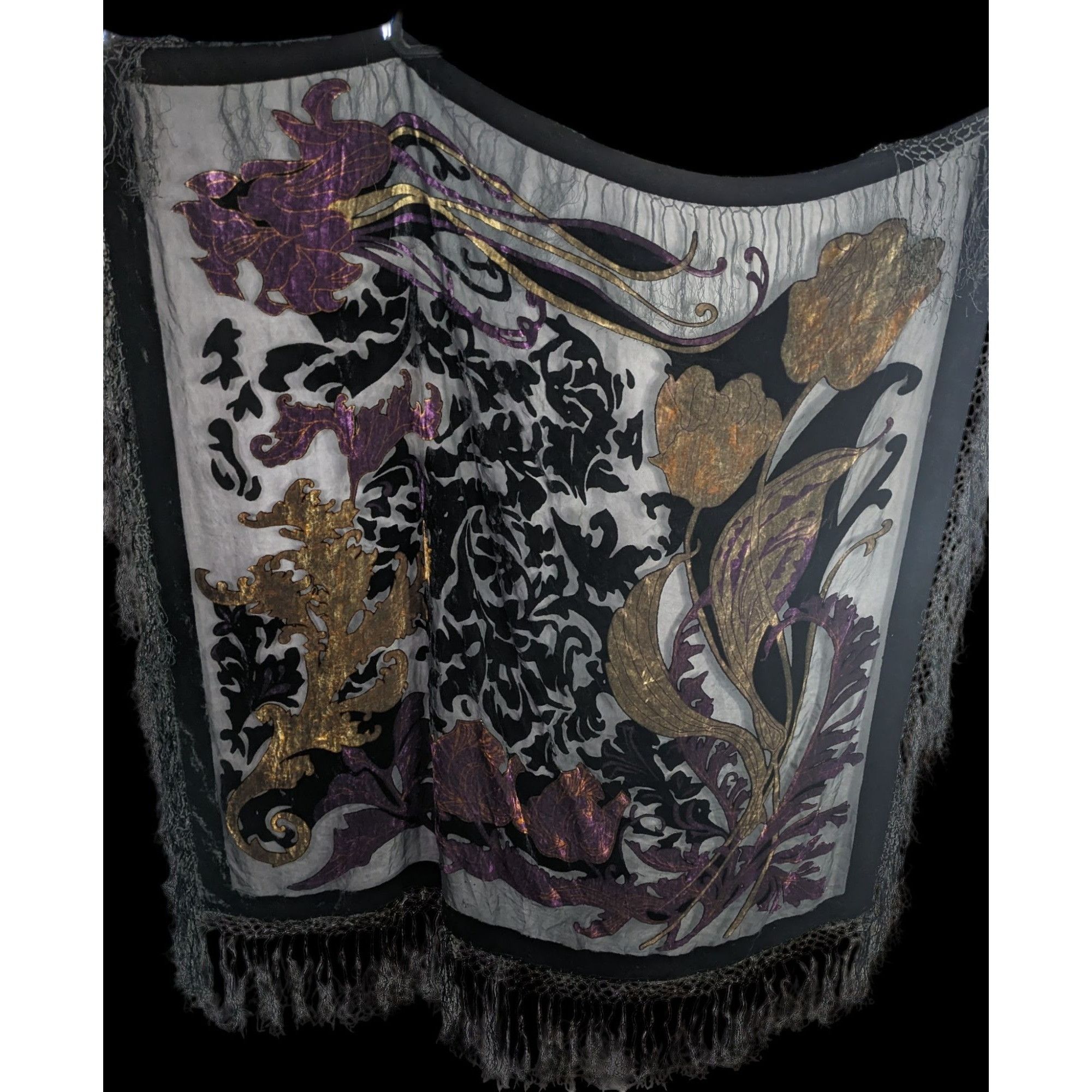 Other Vintage Burnt Velvet Shawl With Gold & Purple Floral Design Size ONE SIZE - 2 Thumbnail