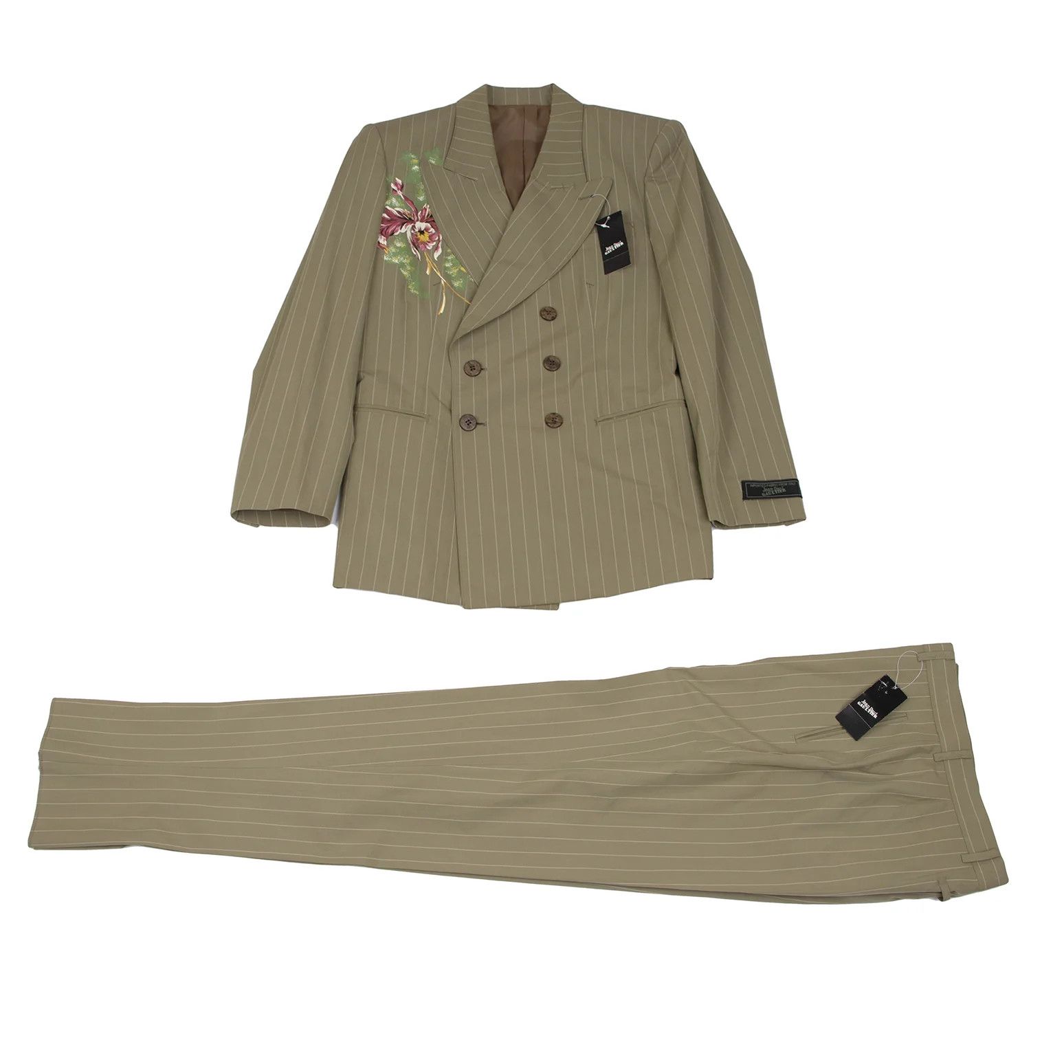 Jean Paul Gaultier Cotton Stripe Pants in Beige, Size 48 Size US 32 / EU 48 - 15 Thumbnail