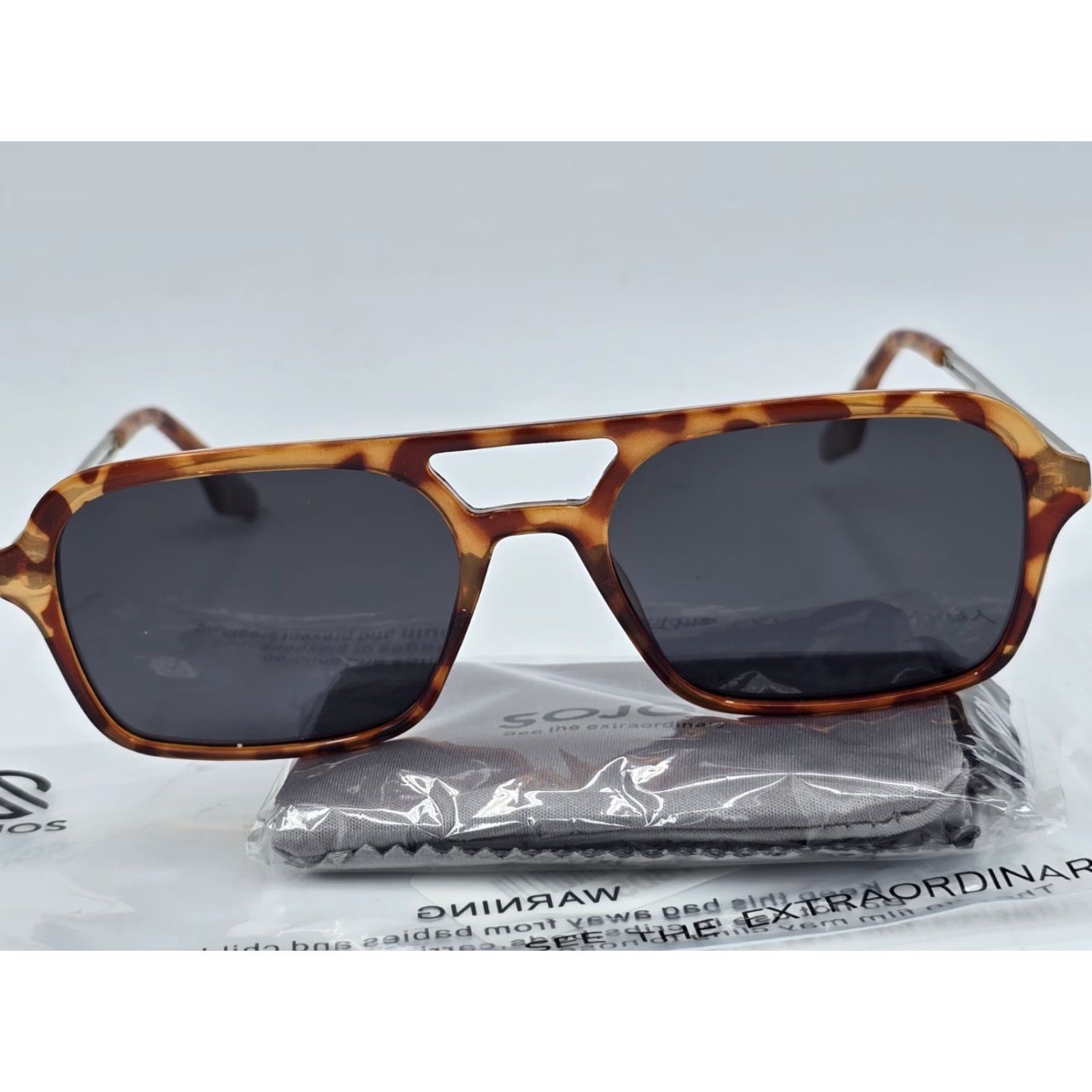 Frame Sojos SJ2186 C4 SY Tortoise Shell Sunglasses 55[]20 150 - Very Good Frame Men Aviator Plastic Lightweight Oversized Brown Lens 150 Temple Size ONE SIZE - 4 Thumbnail