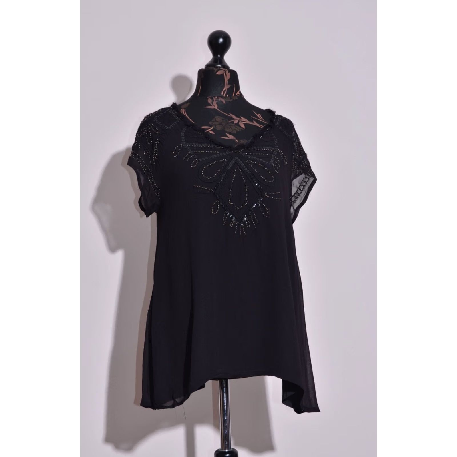 Desigual Desigual Womens Black Top Blouse Chiffon V Neck Short Sleeve Size L Size L / US 10 / IT 46 - 2 Thumbnail