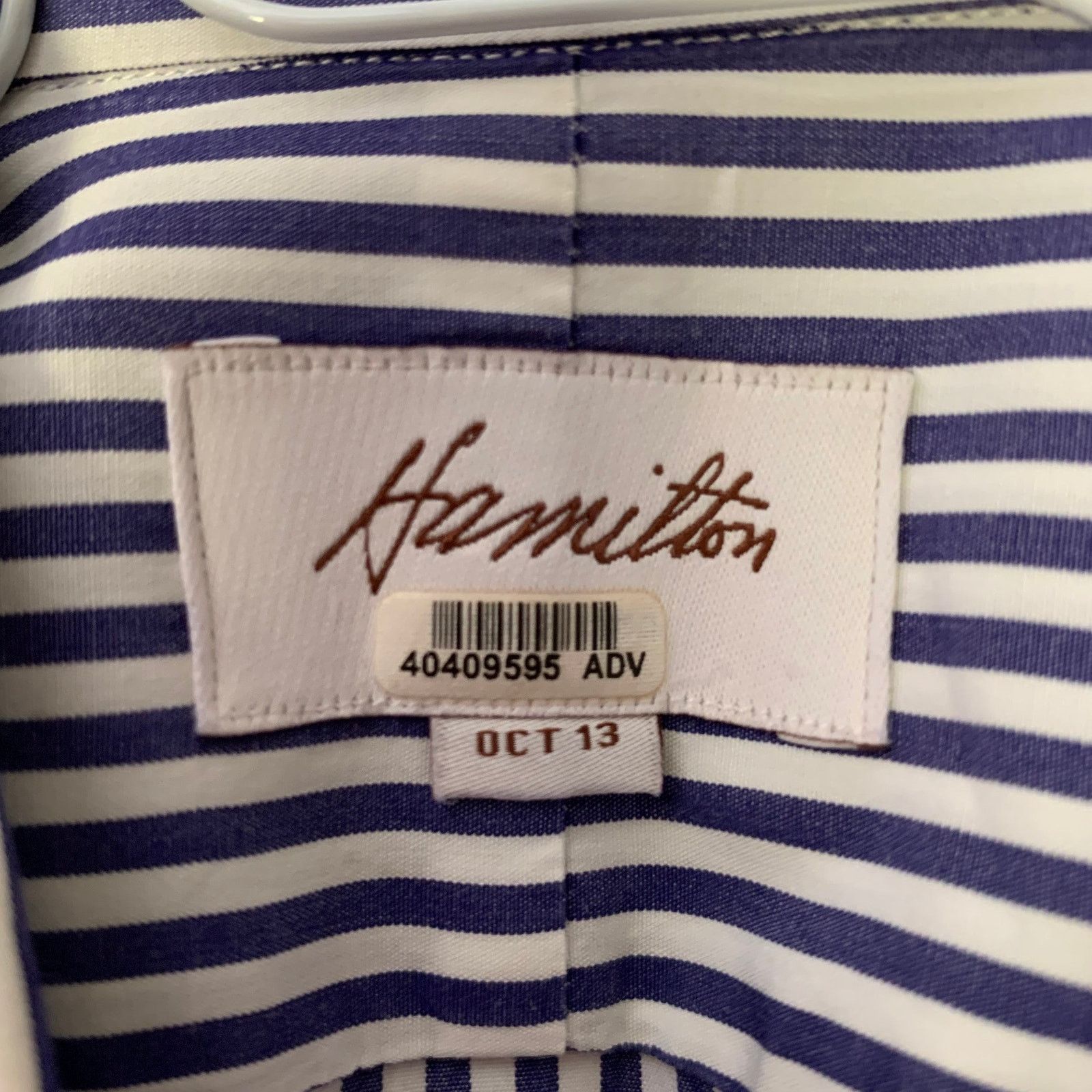 Hamilton Size S White Navy Stripe Cotton Spread Collar L/S Shirt Size US S / EU 44-46 / 1 - 4 Thumbnail