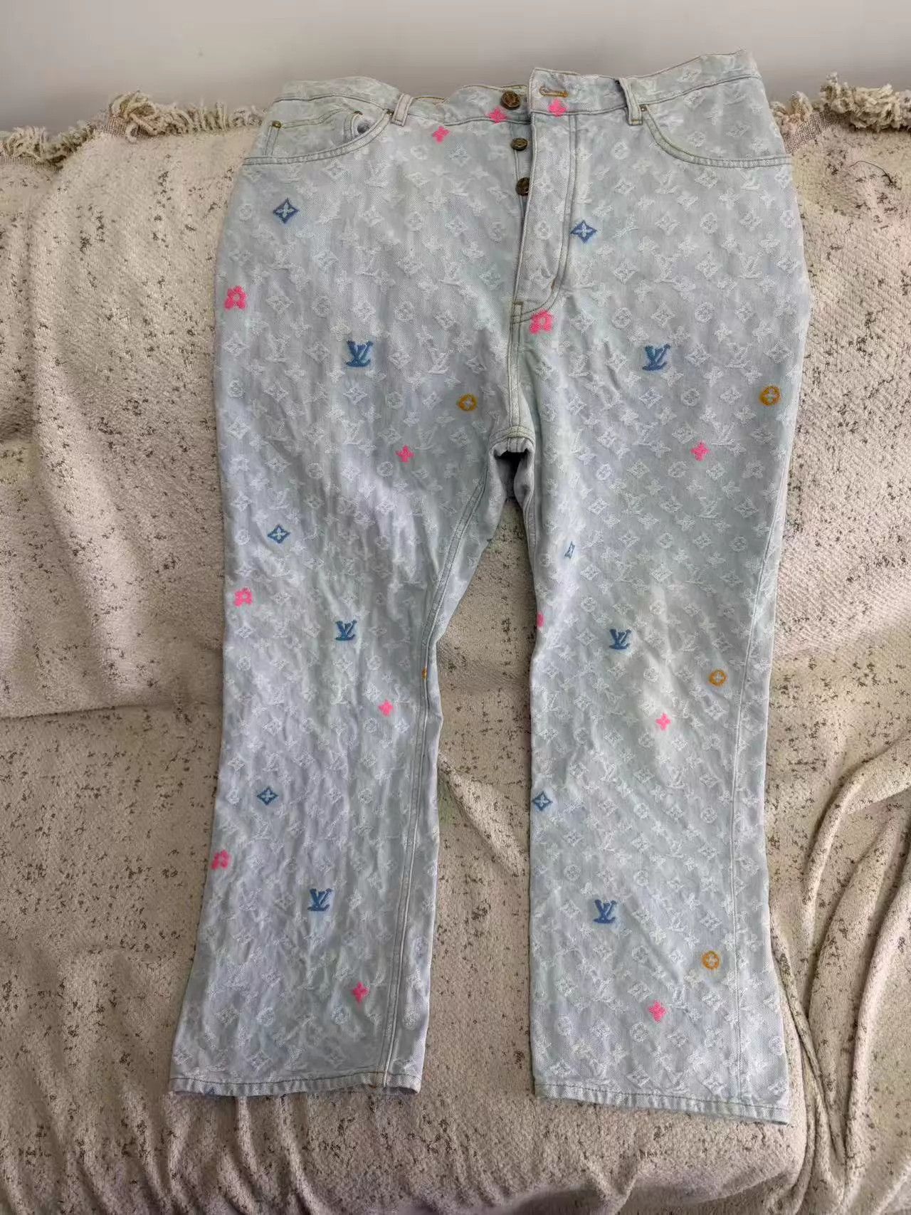 Louis Vuitton Blue Denim Jeans with Patterned Design Size US 31 - 1 Thumbnail