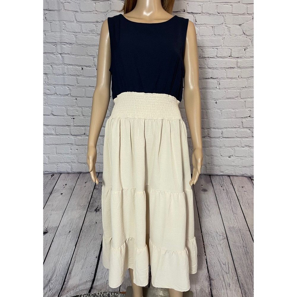 DKNY NWT New $139 DKNY Navy Ivory Layered Sleeveless Dress Size Size L / US 10 / IT 46 - 2 Thumbnail